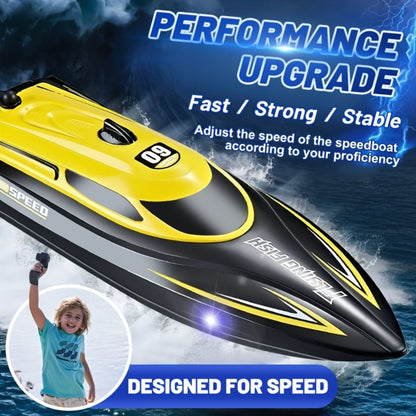 RC Speedboat 30KM/H with LED Night Navigation Lights – 2.4GHz High Speed Remote Control Boat Anti-Capsizing Water Cooling System Pool Lake RC Toy for Kids Adults, Best Birthday Summer Gift