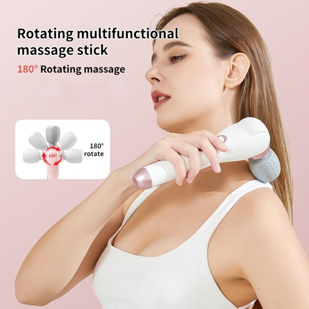 Electric Handheld Massager 180° Foldable Massage Stick | 5-Speed Vibration USB Rechargeable Rotating Head | Full Body Relief Neck Back Shoulder Leg Waist | Portable Cordless Massager Gift for Women Men
