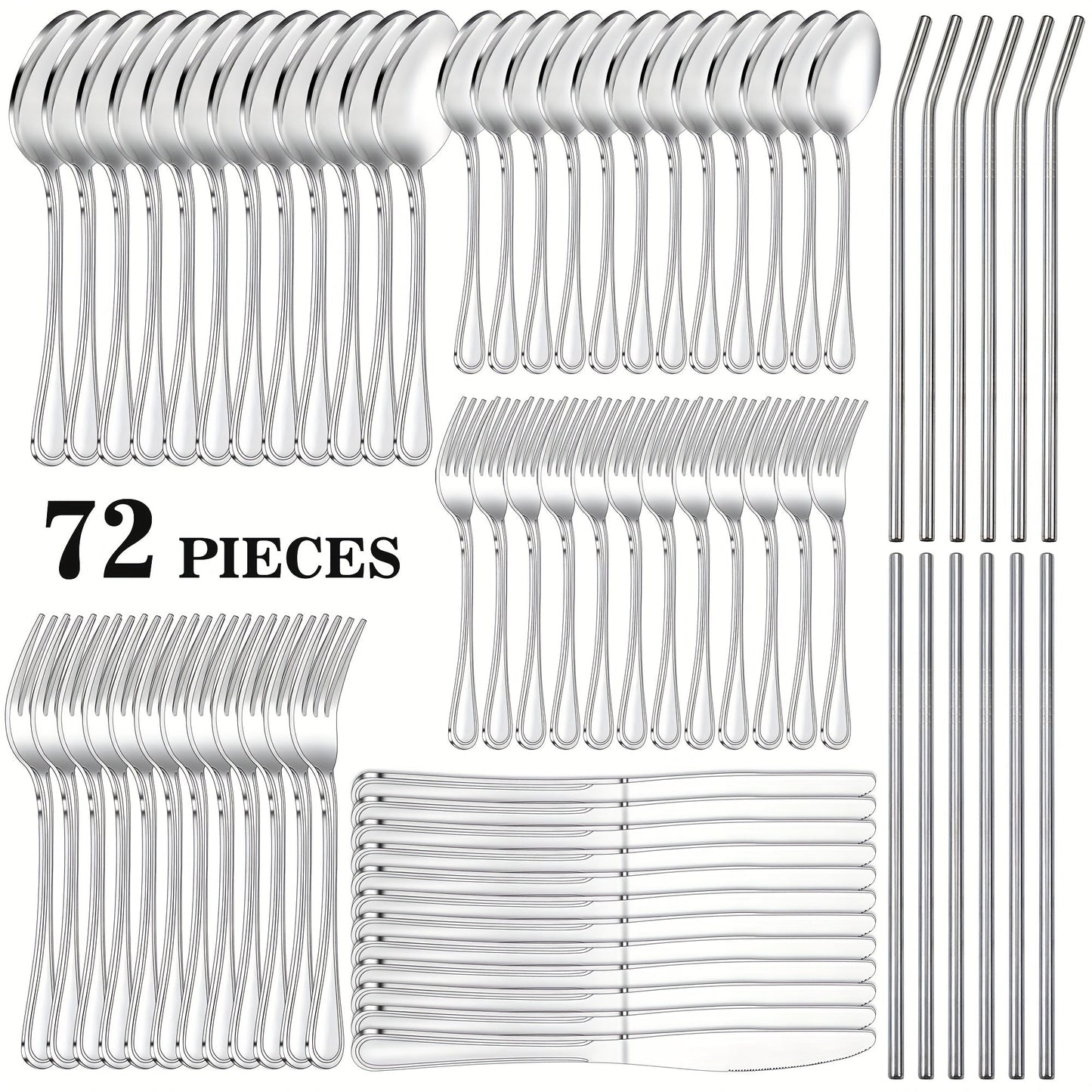 Stainless Steel Flatware Cutlery Set – Mirror Polished, Dishwasher Safe, Silver & Black Options, Service for 4 / 8 / 12 – Kitchen Utensil Set for Home, Restaurant & Wedding Gift