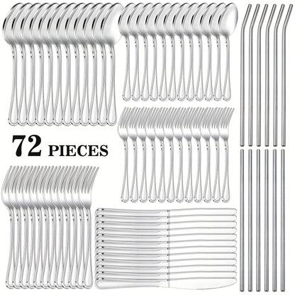 Stainless Steel Flatware Cutlery Set – Mirror Polished, Dishwasher Safe, Silver & Black Options, Service for 4 / 8 / 12 – Kitchen Utensil Set for Home, Restaurant & Wedding Gift