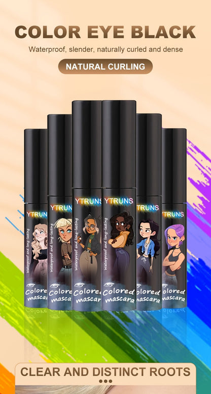 YTRUNS Colored Mascara in Six Shades from White and Brown to Black, Green, Blue or Purple with Curved Wands
