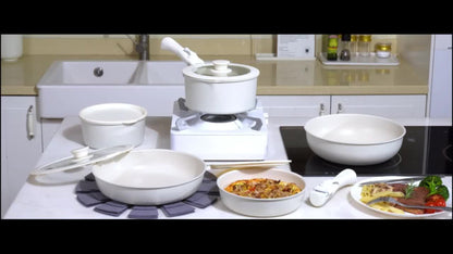 Detachable-Handle Cookware Set in 5-, 7- or 24-Piece Configurations with Stackable Pots, Pans and Lids
