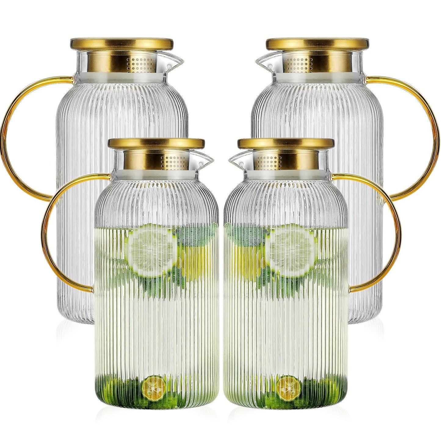 Ribbed 68-Ounce Glass Pitcher Set in Two- or Four-Pitcher Packs or Two Pitchers with Two Cups