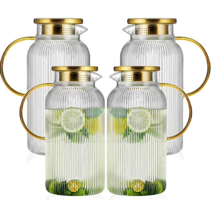 Ribbed 68-Ounce Glass Pitcher Set in Two- or Four-Pitcher Packs or Two Pitchers with Two Cups