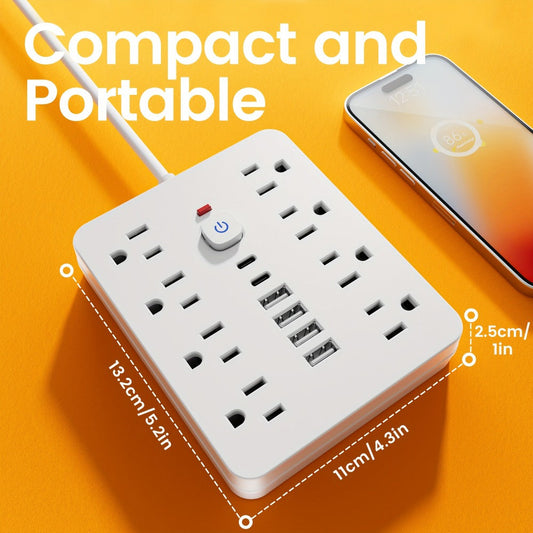 Power Strip 14-in-1 Wall-Mount Model with 8 AC Outlets, 4 USB-A, 2 USB-C and 5- or 10-Foot Flat-Plug Cord
