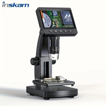 4.3-Inch Digital Microscope in Black or White with Eight LEDs and Compact Stand for Coin and Circuit Board Inspection