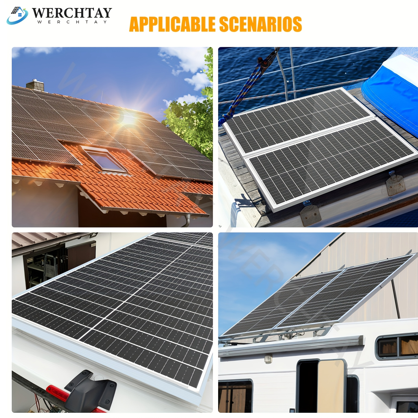 Two-Piece 400W Total Solar Panel Kit with 200W Modules, 148 x 67 cm Frames and PV Cables Pictured