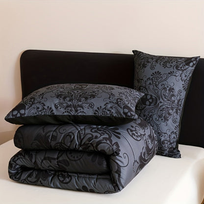 Gothic Skull Comforter Set with Two Pillowcases, Two Design Labels and Twin through King Sizes
