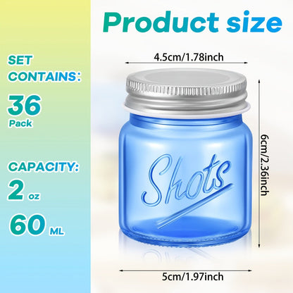 Mason Jar Shot Glasses 36 Pcs with Lids – 2 Oz Dishwasher Safe Mini Shooter Glasses – Perfect for Wedding Party Favors, Home Bar, Desserts, Halloween & Christmas Gift – Fresh Color