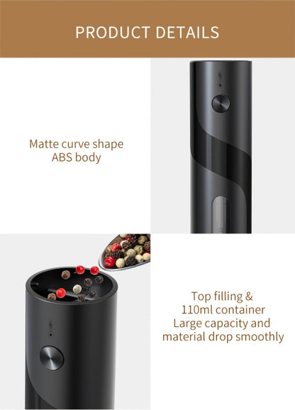 Electric Salt and Pepper Grinder Set – Rechargeable Automatic Mills with LED Light, Adjustable Coarseness & 3.72oz Capacity for Home Kitchen, BBQ, Restaurant & Outdoor Entertaining