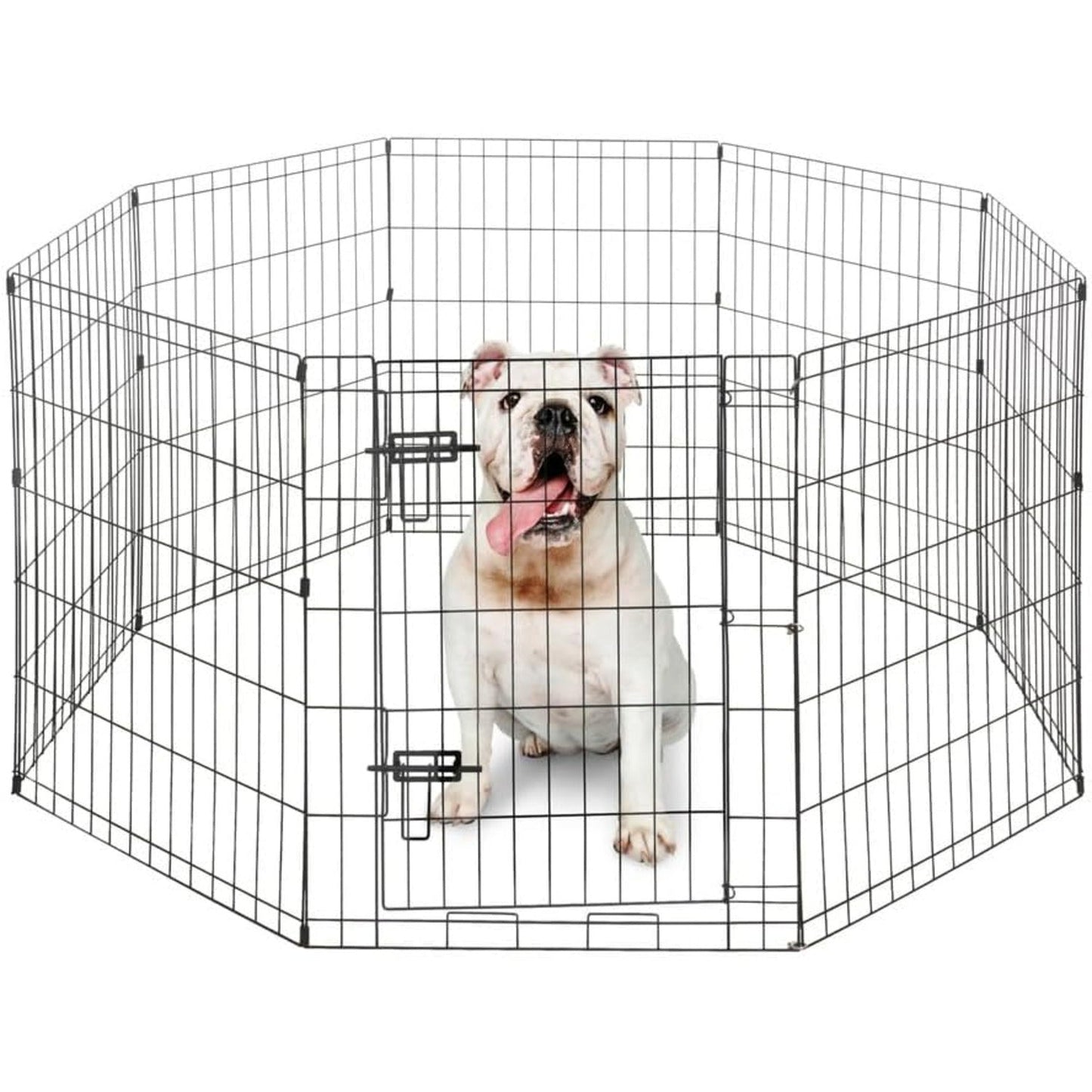 Dog Playpen 8 Panel Foldable Metal Pet Fence with Gate | Heavy-Duty Indoor Outdoor Exercise Pen for Small Dogs & Animals | Portable Kennel Cage | 24 Inch | Multiple Configurations Rectangle Octagon