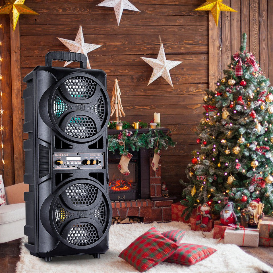 Bluetooth Speaker DAFENG Dual 6.5-Inch Karaoke Trolley with Wired Microphone, LED Lights, USB, TF and AUX