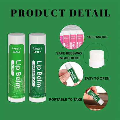 Lip Balm 84-Piece Bulk Set with 14 Flavors, Vitamin E, Coconut Oil and 4.2g Twist-Up Tubes