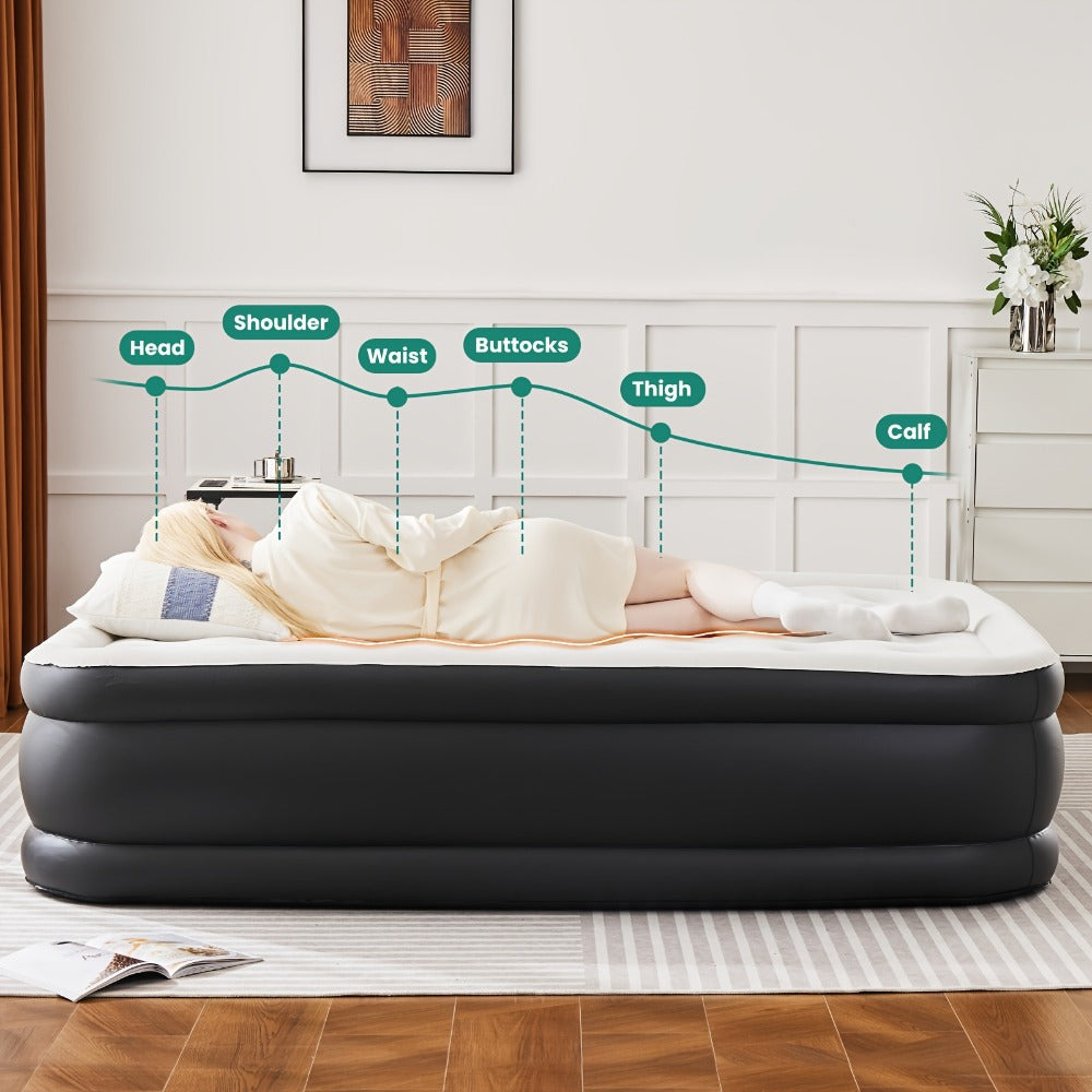 Air Mattress with Double-Height Profile and Side Inflation Panel in 75 × 39 or 80 × 60-Inch Options