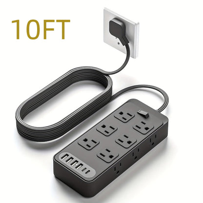 Power Strip Flat Plug 18-in-1 Surge Protector with 12 AC Outlets, 4 USB-A, 2 USB-C and 5- or 10-Foot Cord