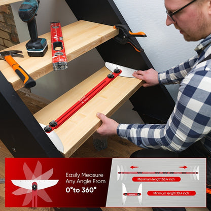 Stair Tread Gauge Template Tool Jig Stair Tread Shelf Measuring Layout Tool for Cutting Perfect Stairs Woodworking Carpentry Construction DIY Projects Gift for Contractor Red