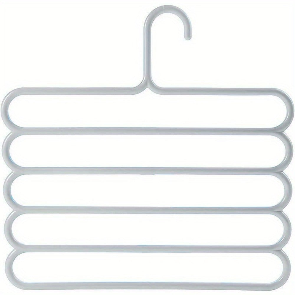 Five-Tier Pants Hangers, 5-Piece Set in Blue, Pink or Green with Horizontal Space-Saving Garment Bars