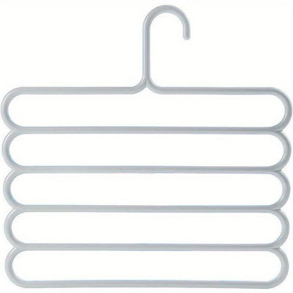 Five-Tier Pants Hangers, 5-Piece Set in Blue, Pink or Green with Horizontal Space-Saving Garment Bars