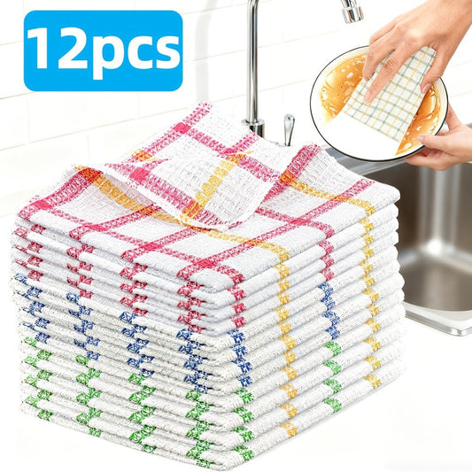 Kitchen Dishcloths Set 12 Pack - Soft Absorbent Reusable Cleaning Cloths, Quick Dry Square Dish Towels for Household, Car & Surface Wiping
