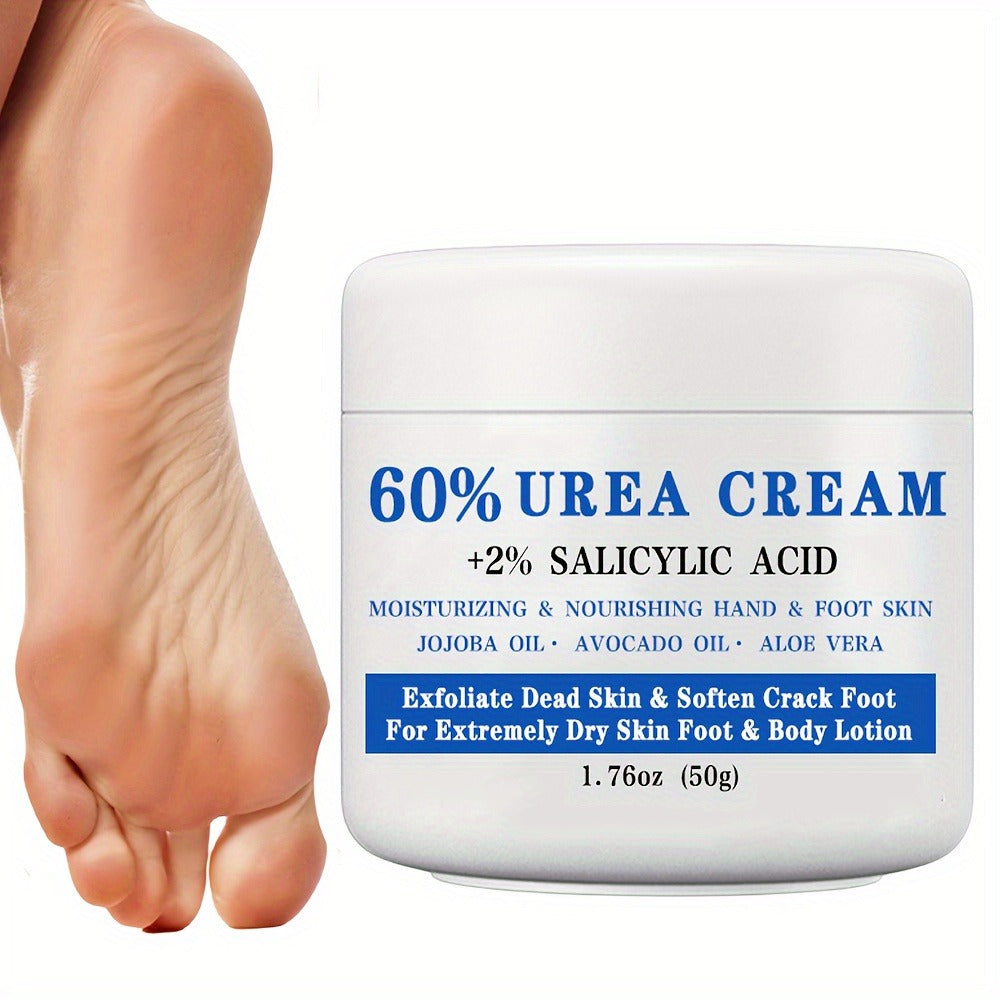 50g Jar of 60% Urea and 2% Salicylic Acid Foot Cream with Jojoba, Avocado and Aloe Labeling