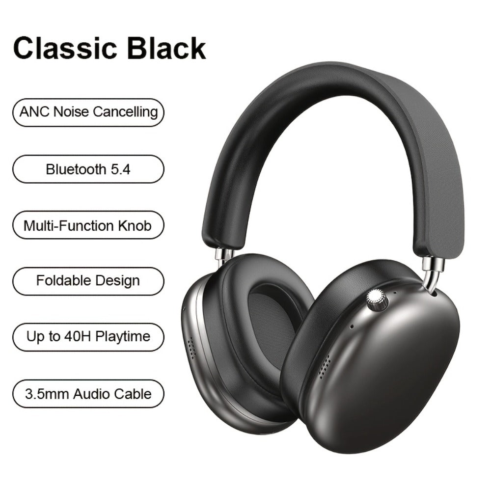 Foldable ANC Over-Ear Headphones with Bluetooth 5.4, Built-In Microphone and Three Color Options for Travel