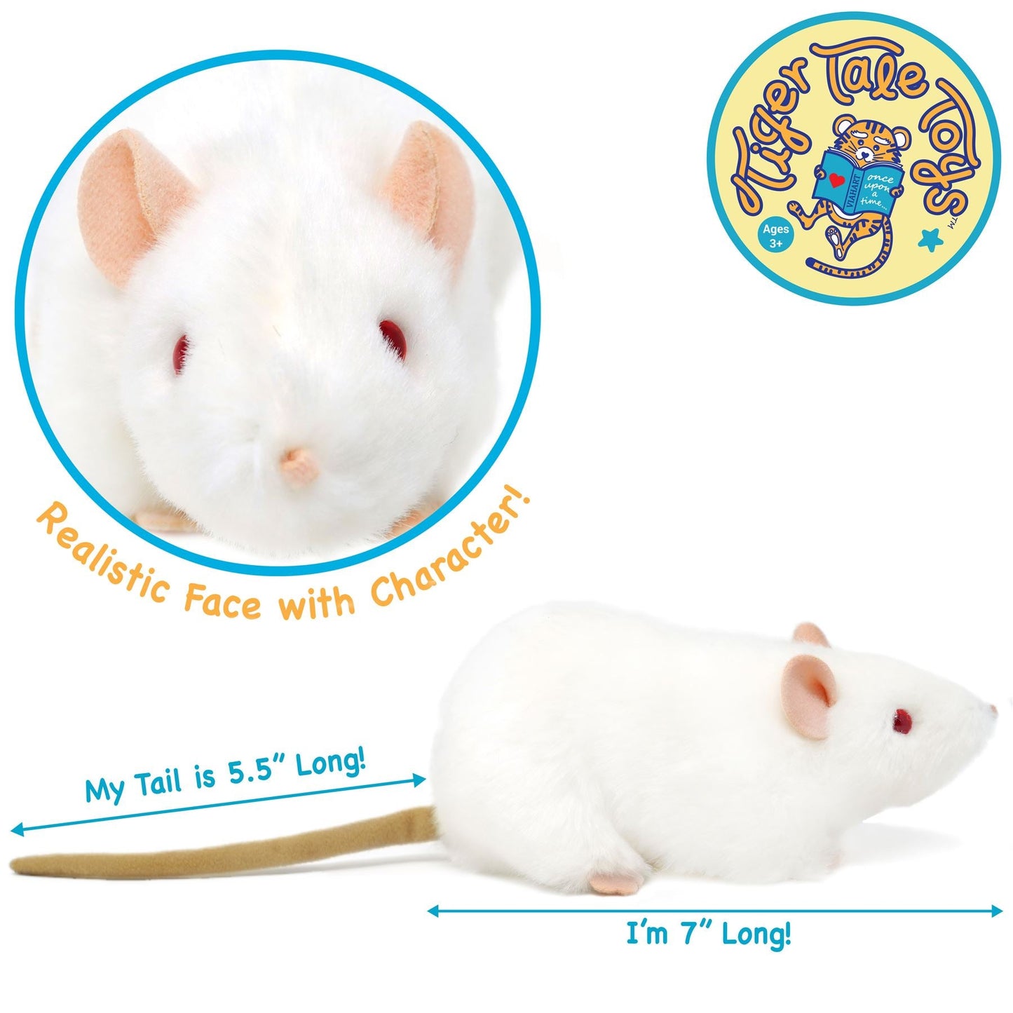 White Rat Stuffed Animal Plush 7 Inch | Wylie Realistic Rat Plushie with Character Story | CPSIA Safe | Gift for Kids & Animal Lovers | Viahart | Toy Play Nest