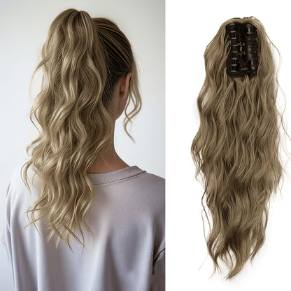 Hair Extensions Water-Wave 16-Inch Synthetic Ponytail with Claw Clip and Eight Color Options for Quick Attachment