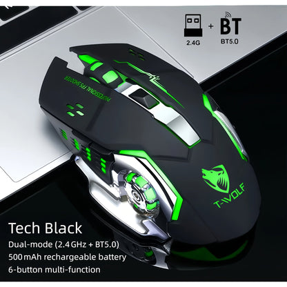 RGB Dual-Mode Wireless Gaming Mouse with Bluetooth 5.0, 2.4 GHz Receiver and Four Color Options