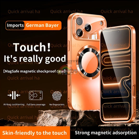 Phone Case Matte Titanium-Finish Magnetic Cover with Built-In Glass Lens Protector for Select iPhone Models