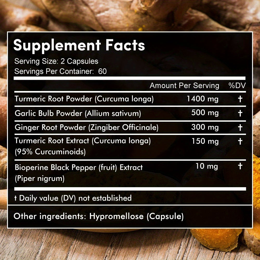 Herbal Supplement with BALINCER Label, Turmeric Bioperine Garlic Ginger 2360mg per Serving, 120 Capsules