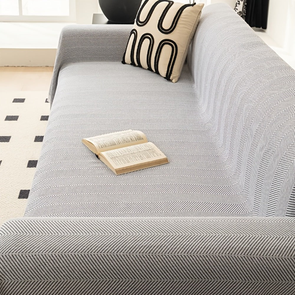 Sofa Cover 71-Inch Herringbone Jacquard Woven Throw with Tassel Fringe in Grey, Coffee, Green or Blue