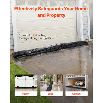 Flood Barrier Bags 4 Pack – Water Activated Sandless Sandbags, Reusable Absorbent Flood Protection for Home, Doorway, Basement & Garage, 5 x 0.7 ft