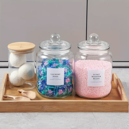 Wide-Mouth Glass Storage Canisters with Lids, Labels and Spoons in Five Pack Configurations