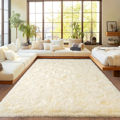 Area Rug Fluffy Faux-Fur Shag in Solid, Tie-Dye and Ombre Colors with Six Retained Room Sizes