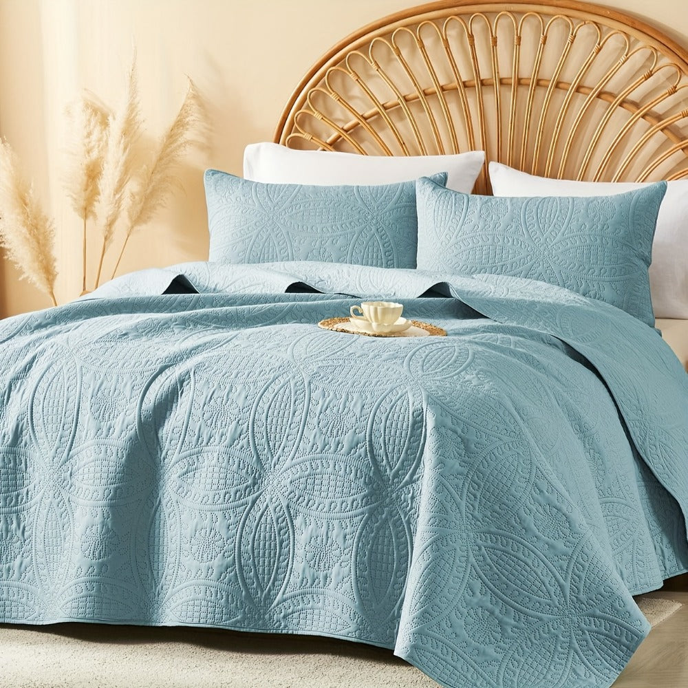 Coin-Pattern Quilt Set in Four Designs, Multiple Colors and Twin, Full-Queen or King-California King Sizes