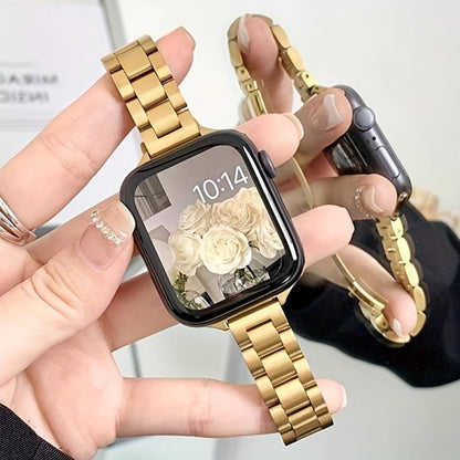 Slim Waist Apple Watch Steel Band & Half Shell Case 3-Piece Set – 2 Stainless Steel Bands + Protective Case Compatible with Apple Watch Series 1–9 SE Ultra 38 40 41 42 44 45 49mm – Gold Silver Rose Black