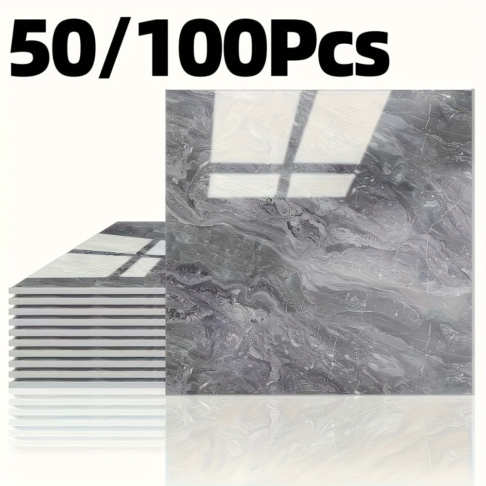 11.81-Inch Square Marble-Pattern Peel-and-Stick Wall Tiles in 50- or 100-Piece Design Options