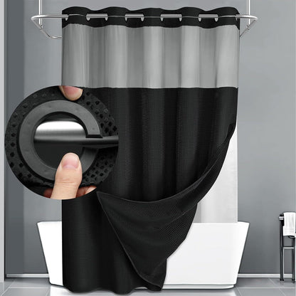 Hookless Waffle Shower Curtain with Snap-In Liner, Sheer Top Window, Four Colors and 74 x 71-Inch Size