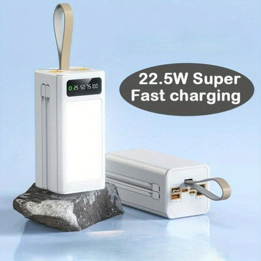80000mAh Power Bank Built-in 4 Cables PD22.5W Fast Charging – LED Digital Display, Flashlight, Lanyard, Multi-Port Output, Portable Emergency Battery Pack for Outdoor Camping Travel iPhone Android iPad Gift