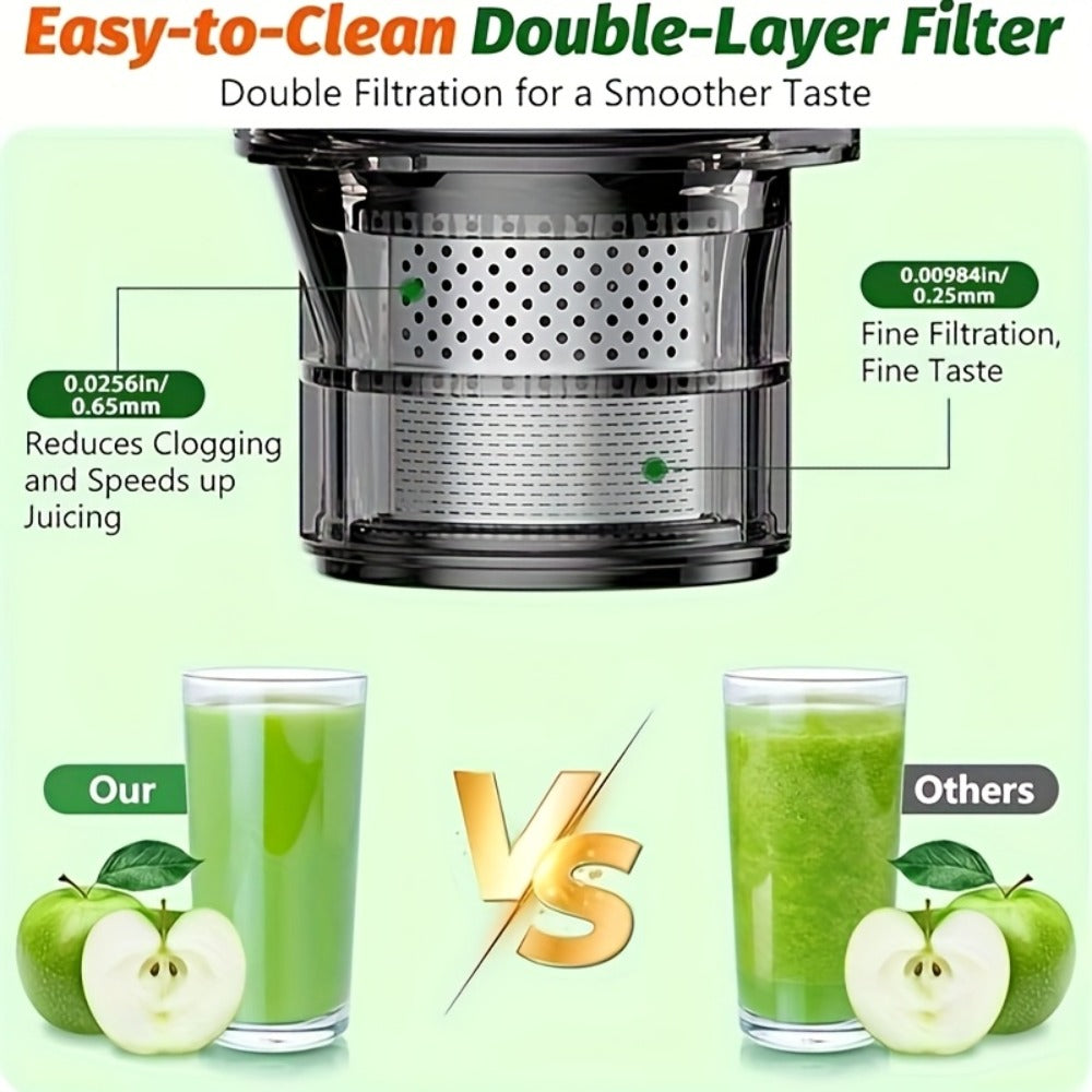 Cold Press Juicer Masticating – 350W Slow Juicer with Wide Feed Chute, 50RPM Fine Grinding, High Juice Yield, Easy to Clean, Safe Bladeless Design for Whole Fruits & Vegetables, Black & Pink
