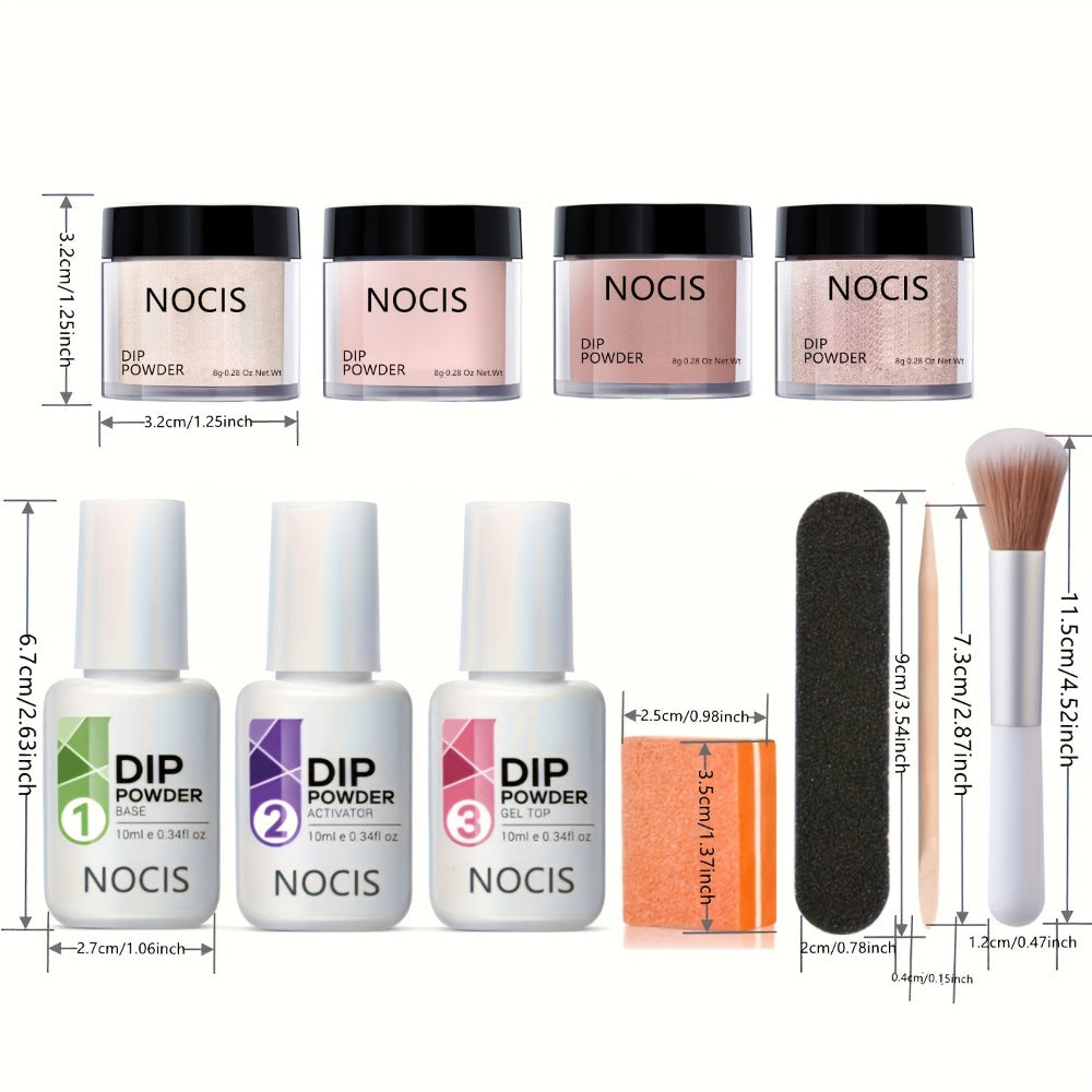 Dip Powder Nail Kit 4 Colors Glitter Nude Shades French Manicure Set with Base Coat Top Coat Activator No Lamp Needed Long Lasting Salon Quality Gift for Women