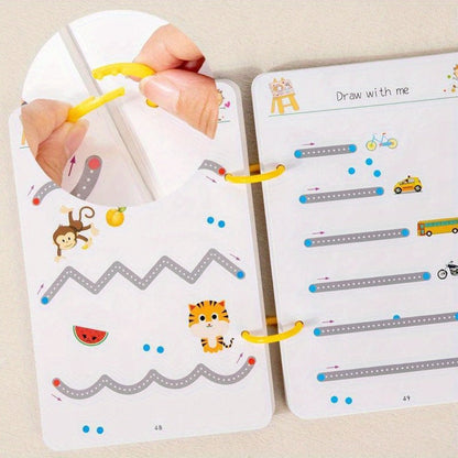 64-Page Wipe-Clean Tracing Workbook with Eight Color Pens, Eraser and Reusable Line Practice Activities