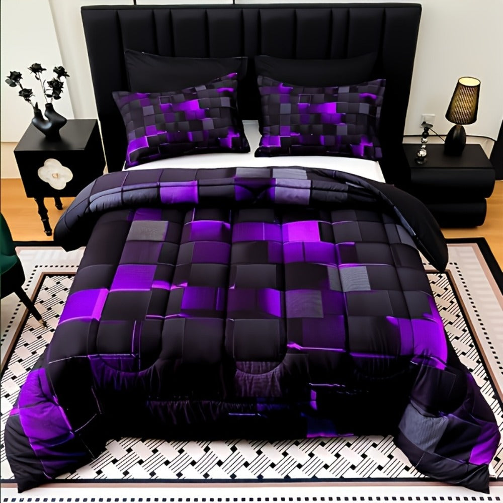 Checkered Quilt Bedding Set in Five Color Designs with Twin, Full, Queen and King Checkout Sizes