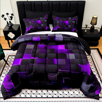 Checkered Quilt Bedding Set in Five Color Designs with Twin, Full, Queen and King Checkout Sizes