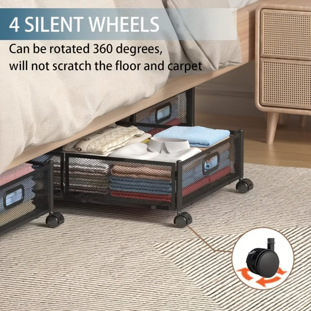 Under Bed Storage Containers with Wheels & Handles – Shoes, Clothes, Blankets Organizer