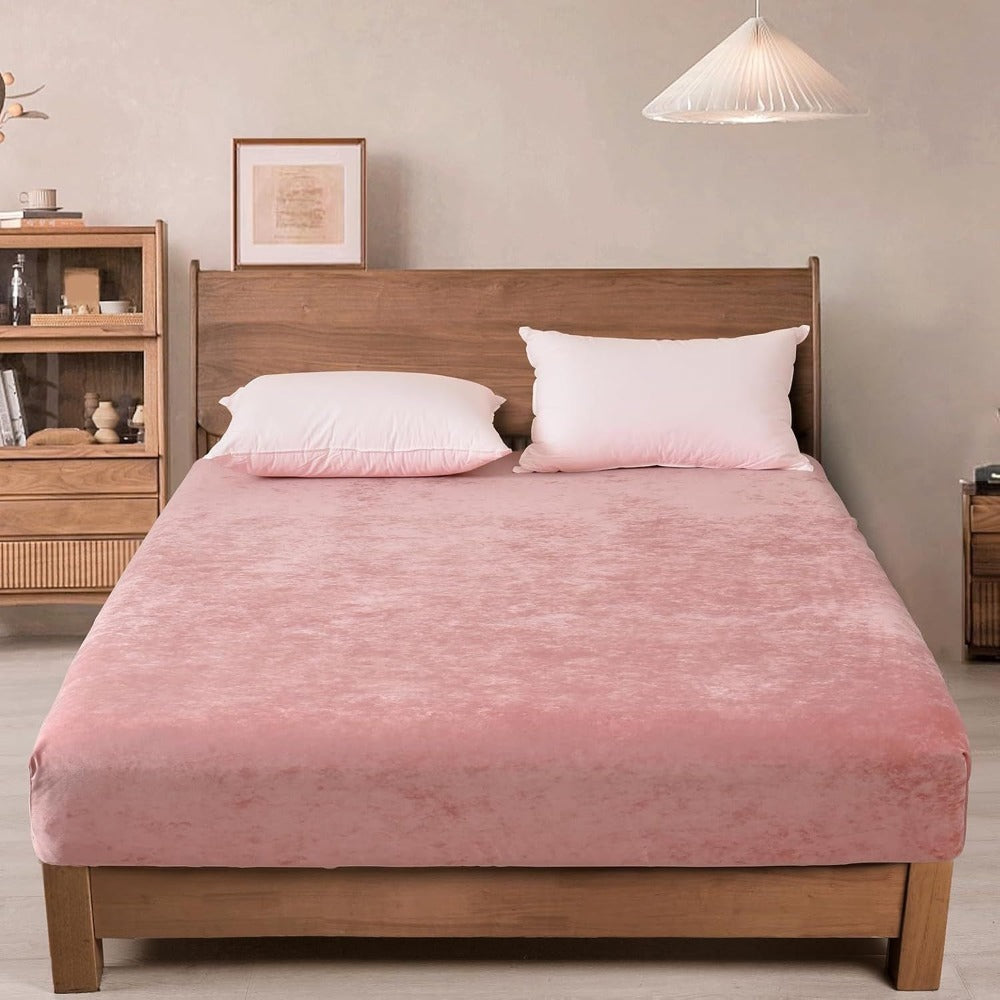 Sheet Set, Double-Sided Velvet Fitted Sheet with 12-to-16-Inch Pocket, One or Two Pillowcases and Eight Colors