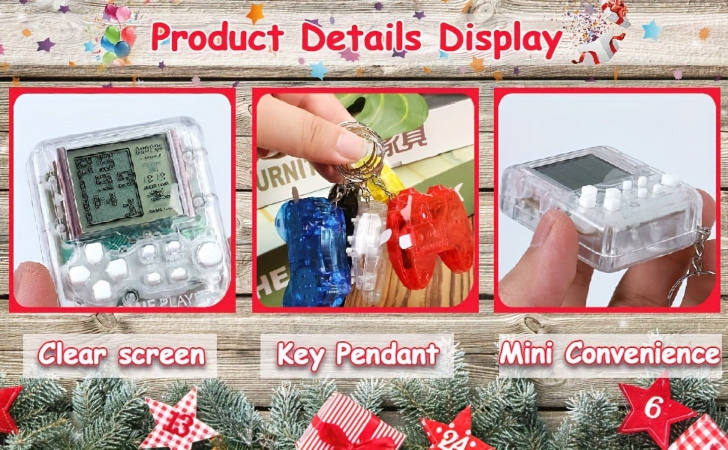 18-Piece Mini Game Keychain Set with Controller and Handheld Shapes in Six Pictured Case Colors