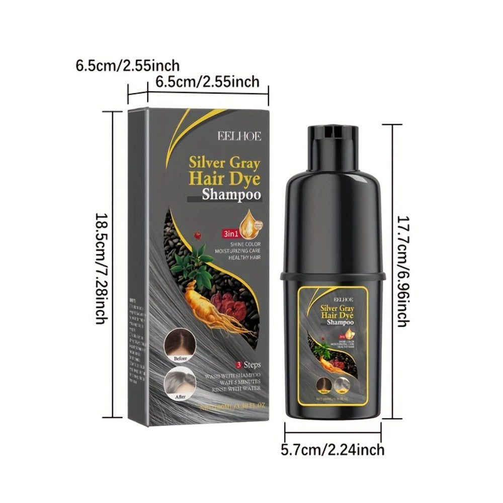 Silver Gray Hair Color Shampoo 2-Pack 3.38oz Each – Natural Herbal Moisturizing & Nourishing Formula, Easy No-Mix Silver Coverage, Long-Lasting Results for Gray & White Hair, Men & Women