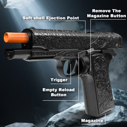 Soft Bullet Toy Gun with 120 Shells & Ejecting Shell System – Semi-Auto Rapid-Fire Pistol for Boys, 2 Magazines, Indoor Outdoor Shooting Game, Birthday Gift for Kids Ages 6+