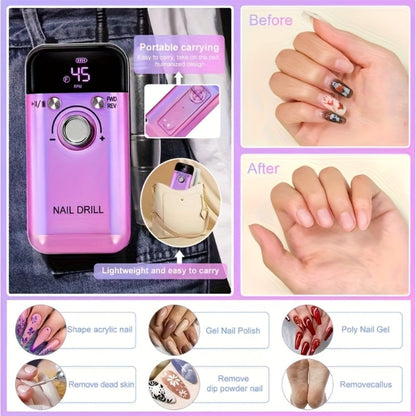 Electric Nail Drill 45000 RPM Rechargeable Kit with Bits, Sanding Bands and Three Model Color Options